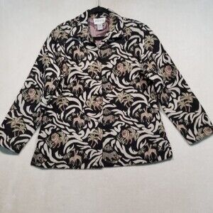 ELCC Womens Med Zebra Print Lion Giraffe Cheetah Tapestry Blazer Jacket Vintage